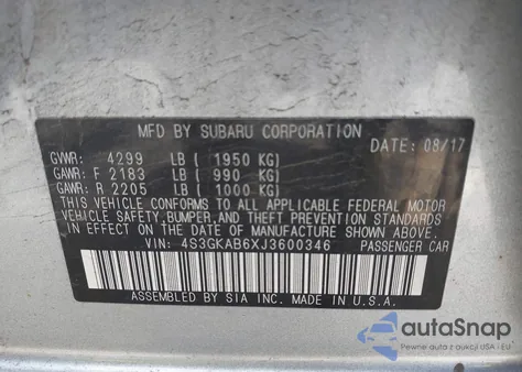 2018 Subaru Impreza 2.0I Premium from USA, damaged, VIN 4S3GKAB6XJ3600346